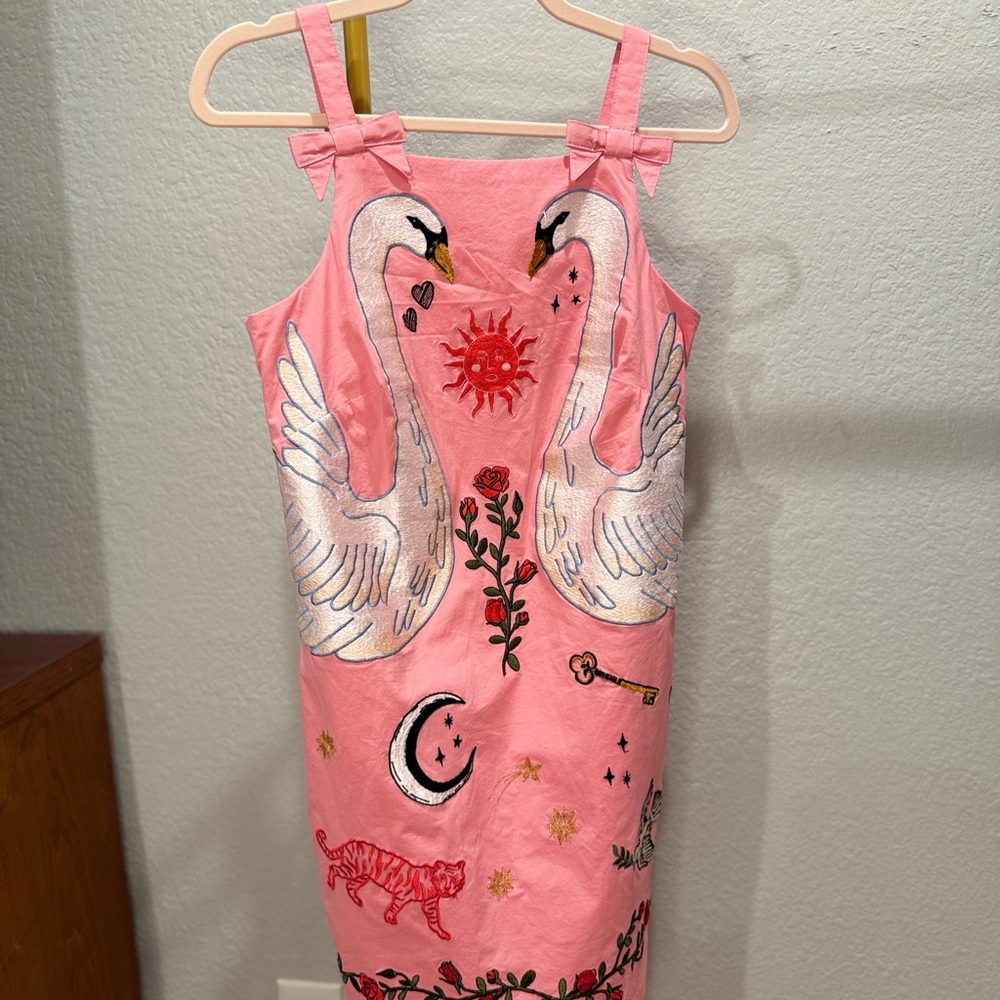 Anthropologie Maeve Pink Swan Embroidered Dress XS - Picture 2 of 10